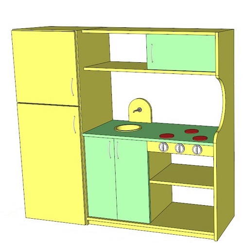 Кухня игровая с холодильником М-11.3. ЛДСП 1200х350х1200